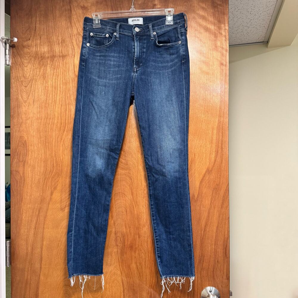AGOLDE Sophie High Rise Skinny Crop Jeans Dark Wash Raw Hem Size 27
